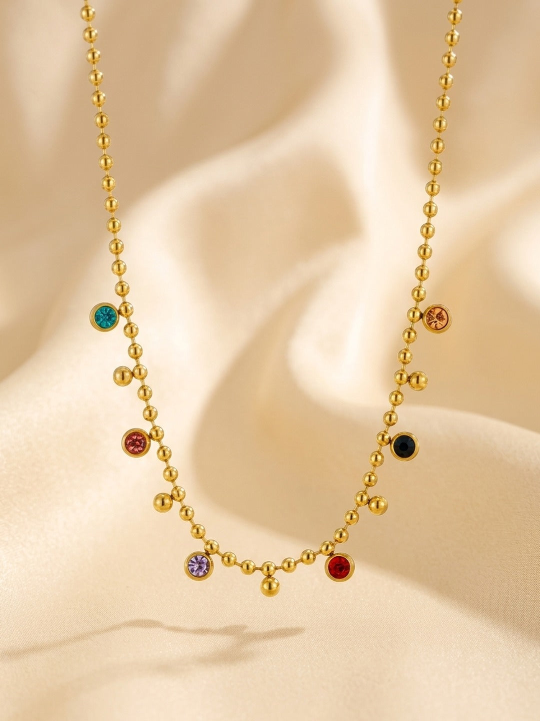 18K Gold Plated Multicolour Gemstone Station Necklace