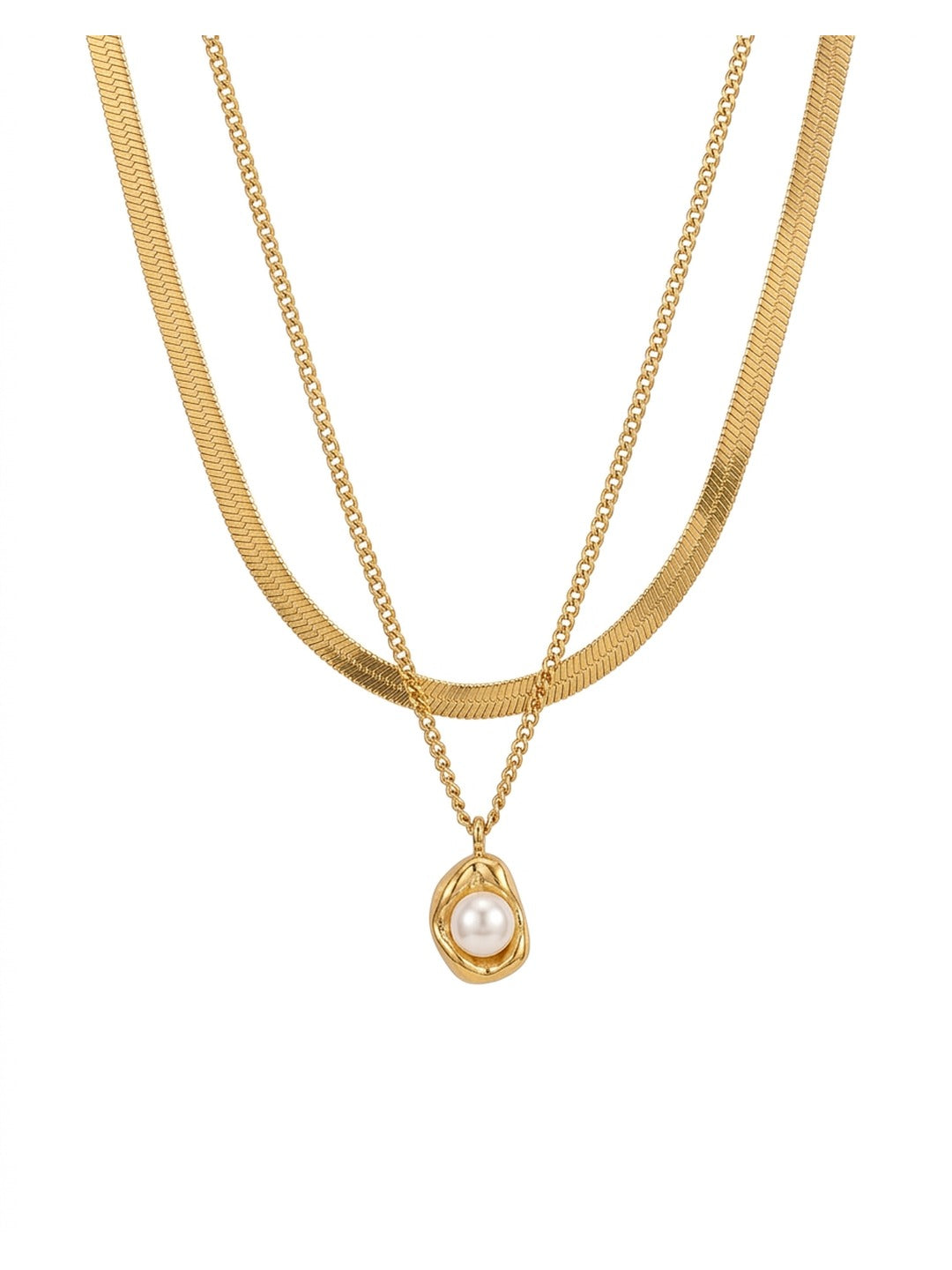 18K Gold Plated Layered Pearl Pendant Necklace