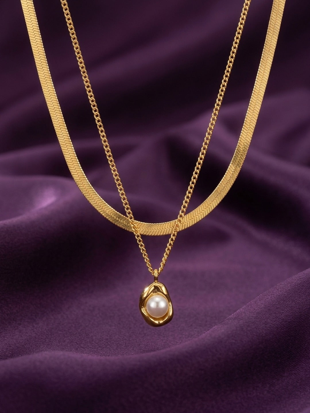 18K Gold Plated Layered Pearl Pendant Necklace