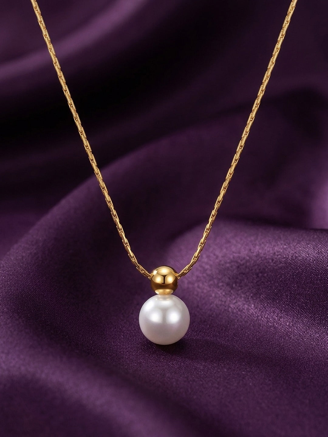 18K Gold Plated Paperclip Chain Pearl Pendant Necklace