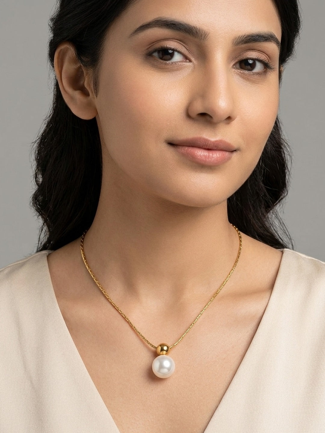 18K Gold Plated Paperclip Chain Pearl Pendant Necklace