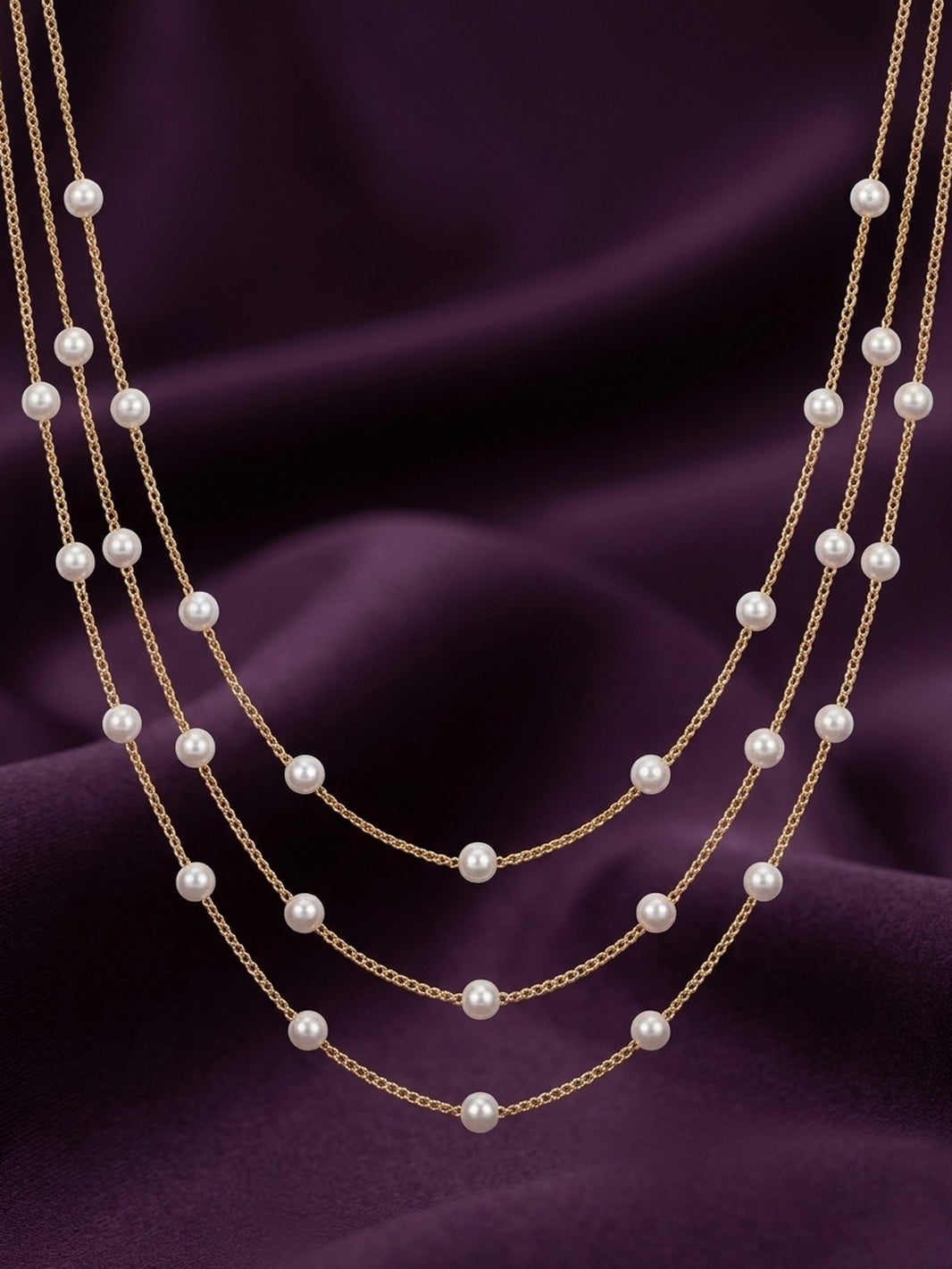 18K Gold Plated Triple Layer Pearl Necklace
