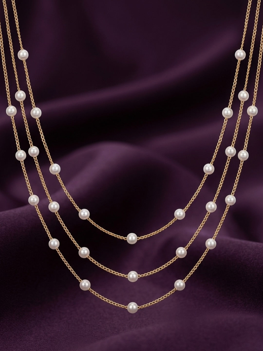 18K Gold Plated Triple Layer Pearl Necklace