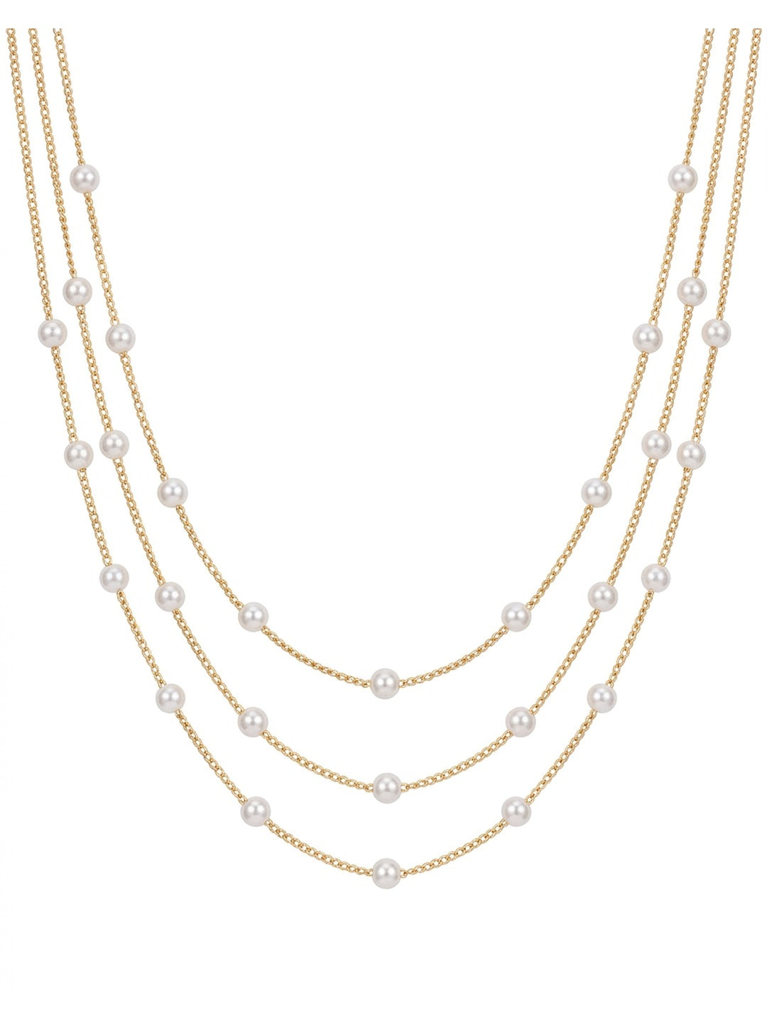 18K Gold Plated Triple Layer Pearl Necklace