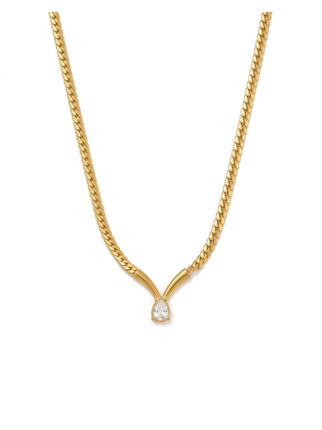 18K Gold Plated Curb Chain Pear Pendant Necklace