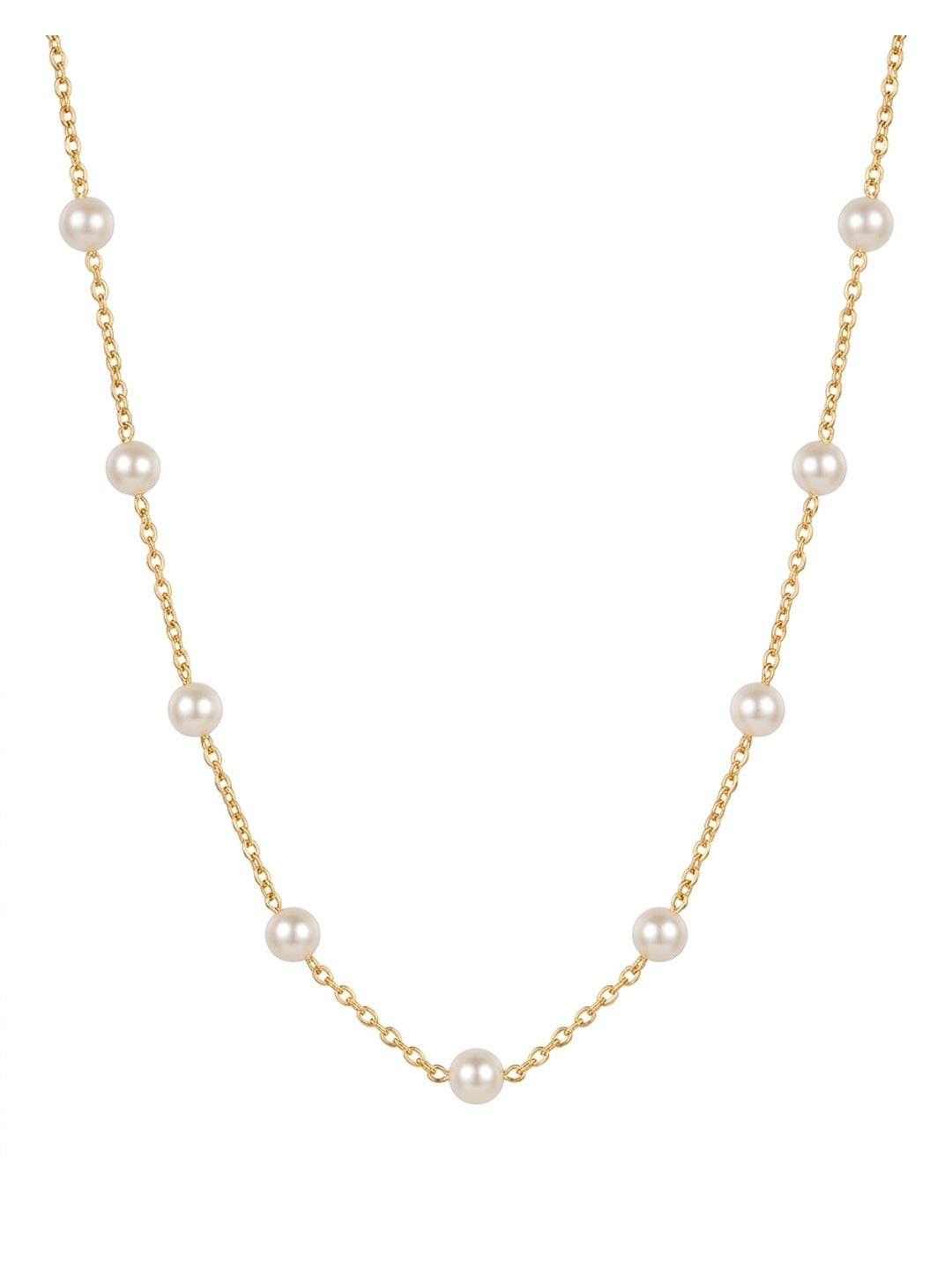 18K Gold Plated Pearl Station Necklace