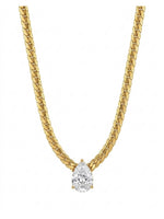 18K Gold Plated Curb Chain Pear Solitaire Necklace