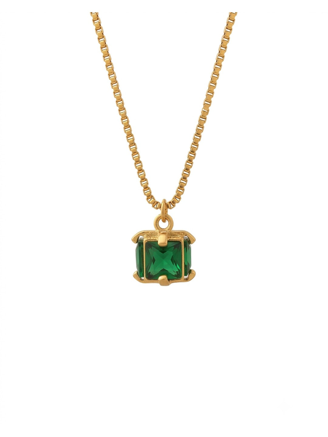 18K Gold Plated Emerald Square Pendant Necklace