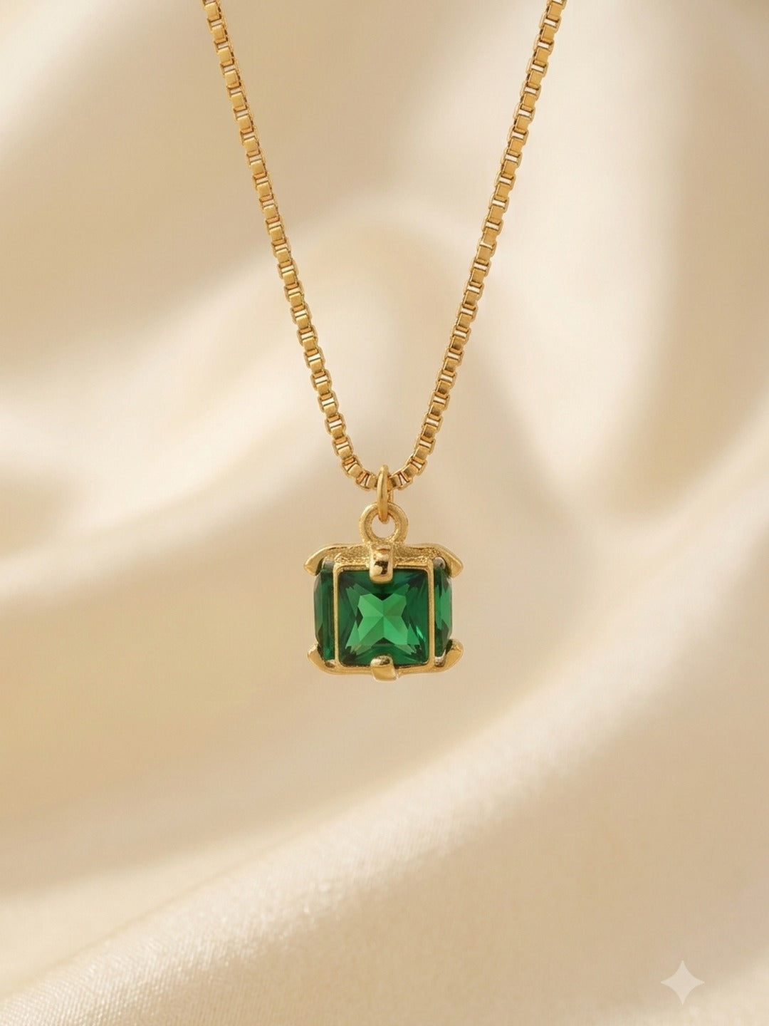 18K Gold Plated Emerald Square Pendant Necklace