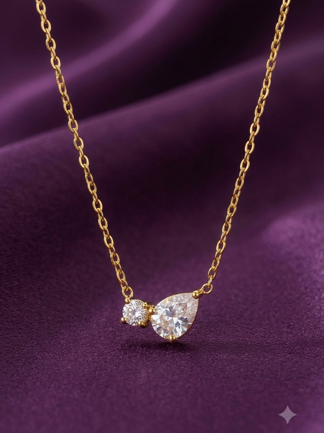 18K Gold Plated Two Stone Cluster Pendant Necklace