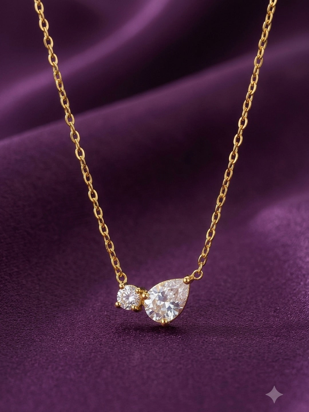 18K Gold Plated Two Stone Cluster Pendant Necklace