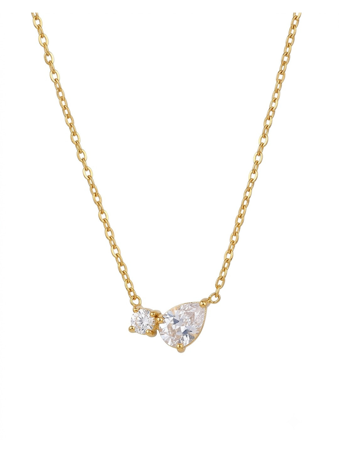 18K Gold Plated Two Stone Cluster Pendant Necklace