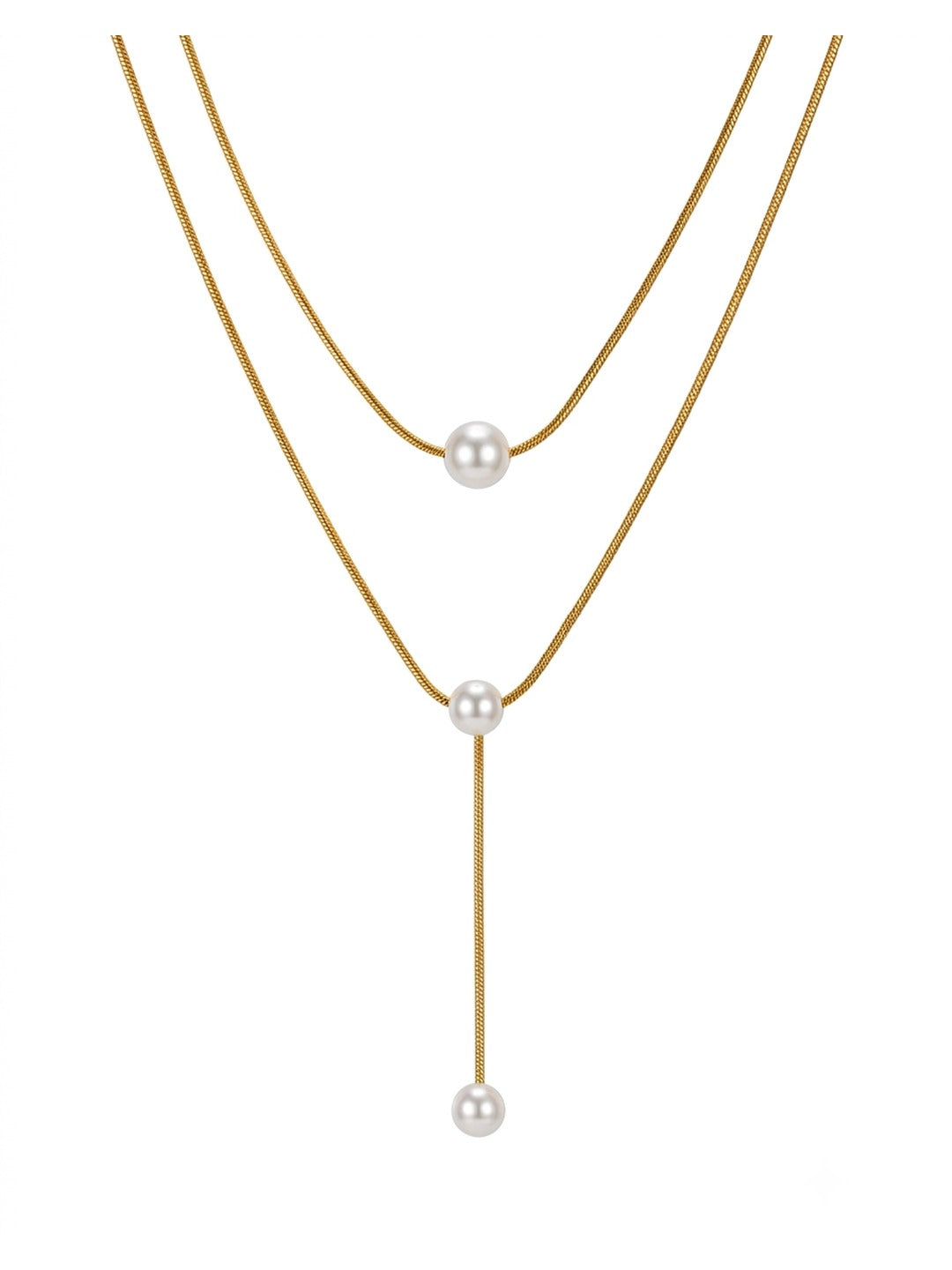 18K Gold Plated Layered Paperclip Pearl Necklace