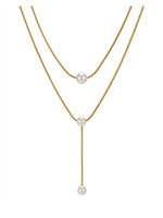 18K Gold Plated Layered Paperclip Pearl Necklace
