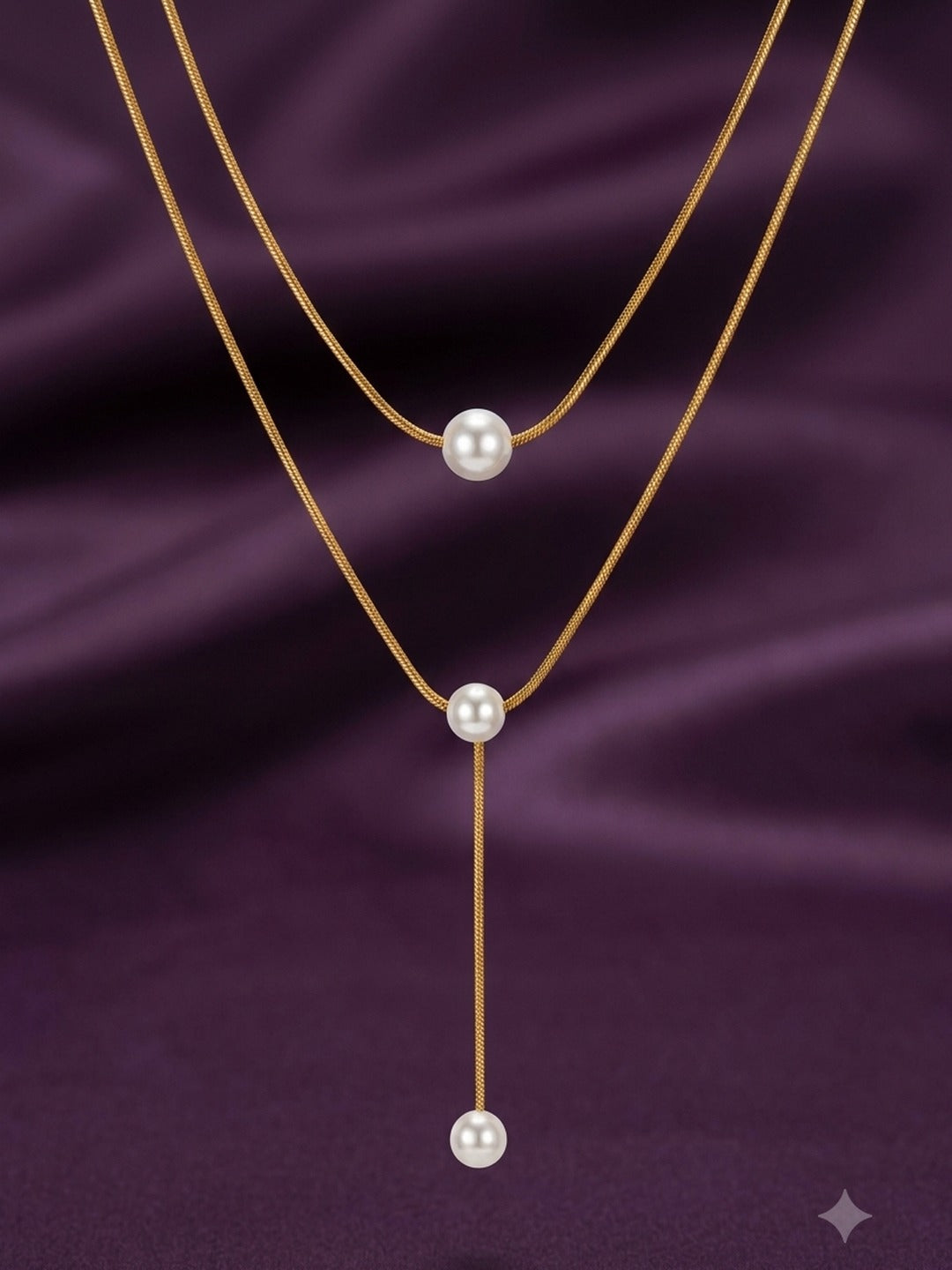 18K Gold Plated Layered Paperclip Pearl Necklace