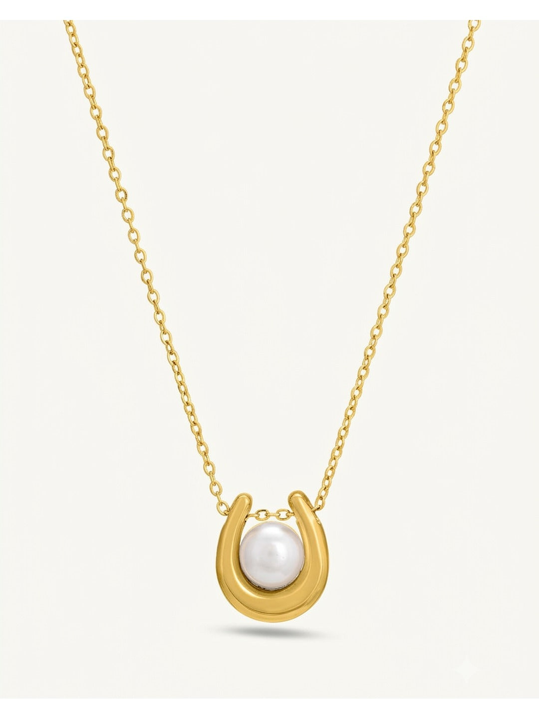 18K Gold Plated Horseshoe Pearl Pendant Necklace