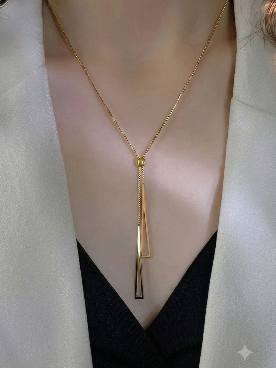18K Gold Plated Double Triangle Tassel Lariat Necklace