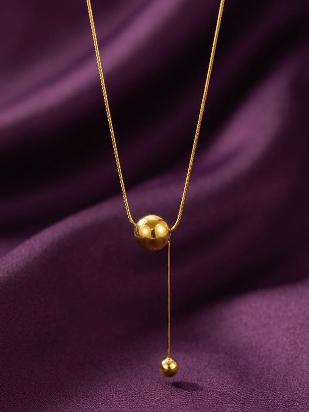 18K Gold Plated Ball Bolo Lariat Necklace