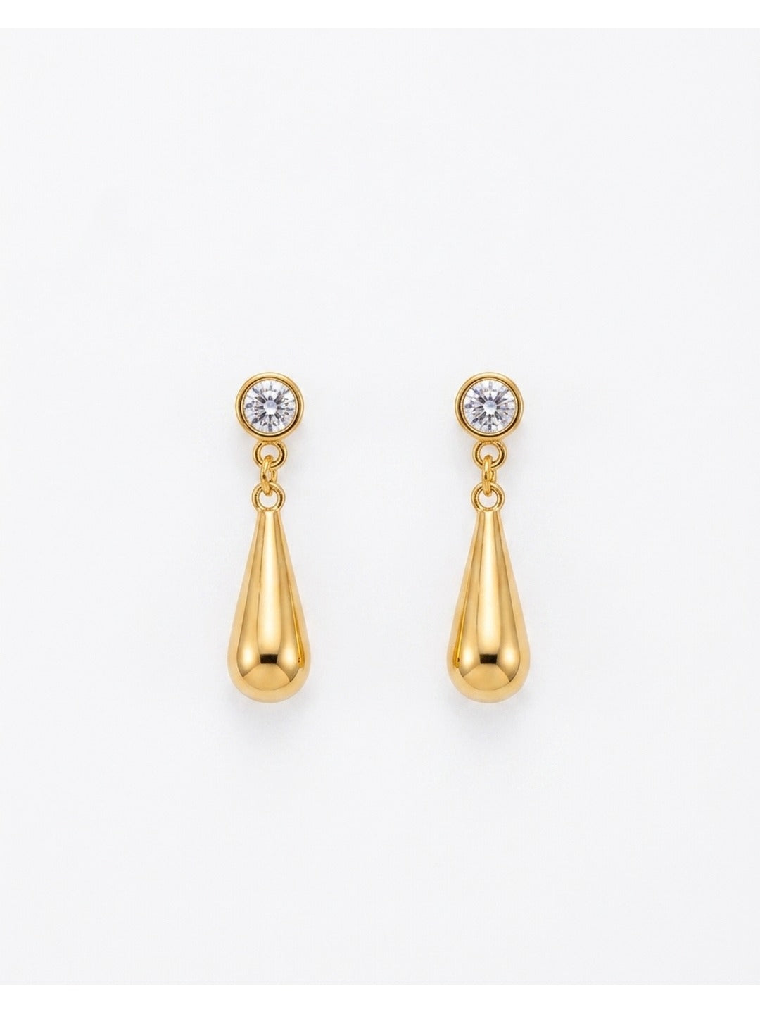 18K Gold Plated CZ Stud Teardrop Drop Earrings