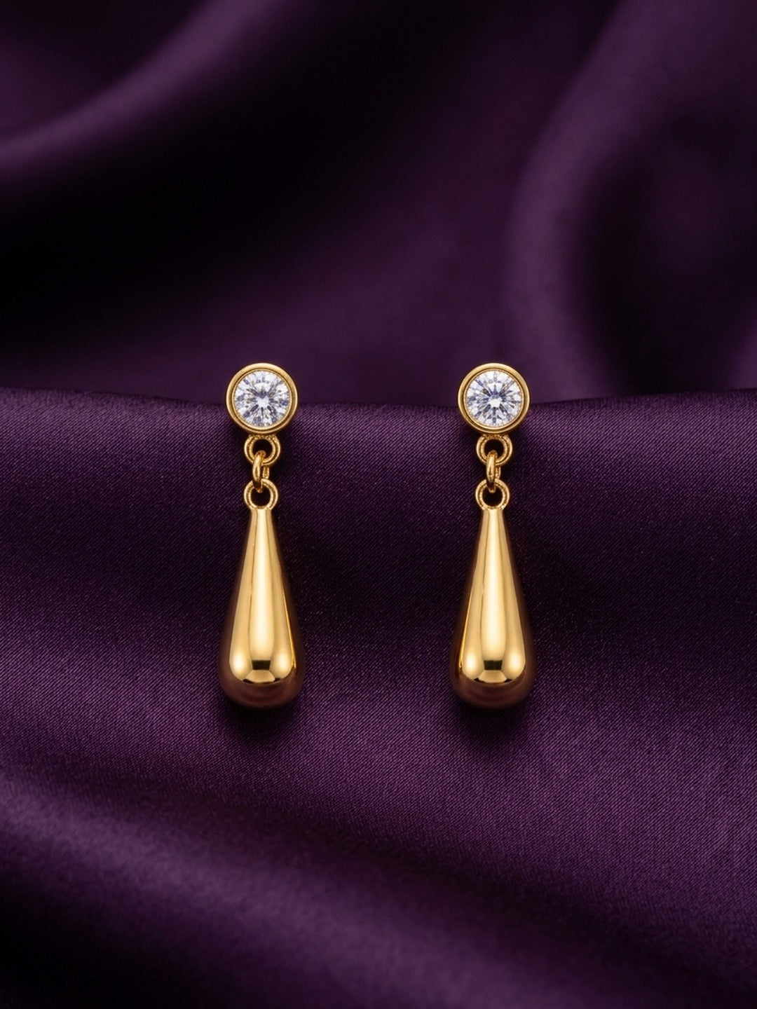 18K Gold Plated CZ Stud Teardrop Drop Earrings
