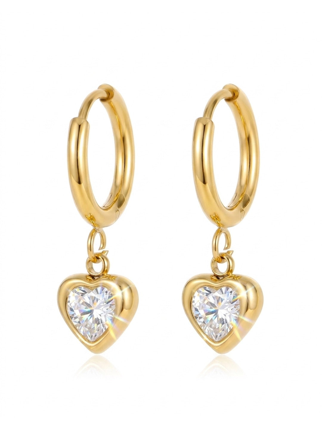 18K Gold Plated CZ Heart Charm Huggie Earrings