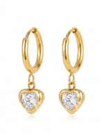 18K Gold Plated CZ Heart Charm Huggie Earrings