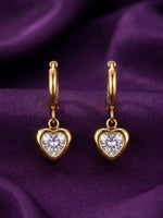 18K Gold Plated CZ Heart Charm Huggie Earrings