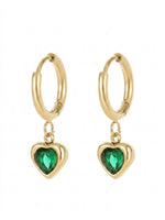 18K Gold Plated Emerald CZ Heart Charm Huggie Earrings