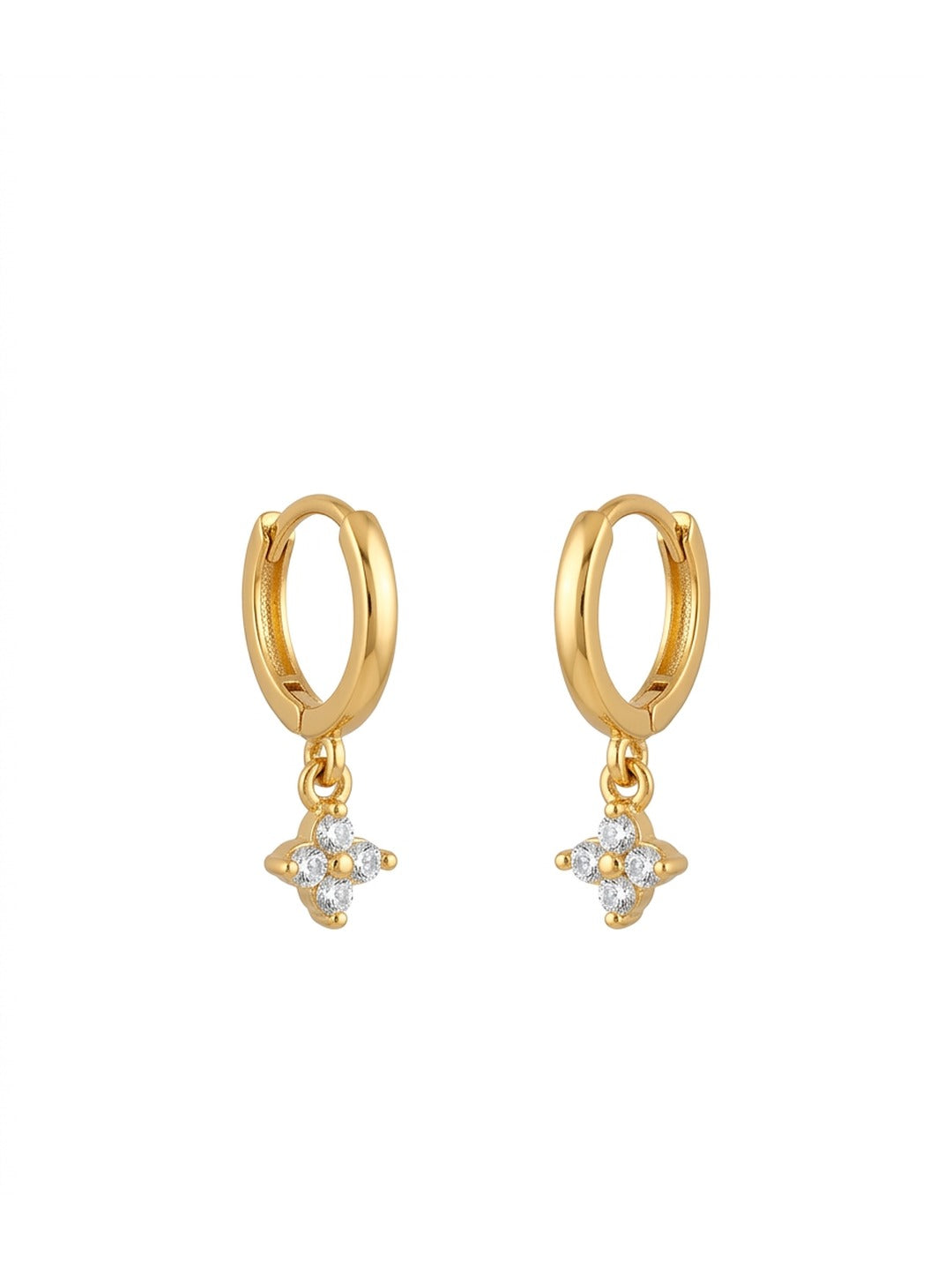 18K Gold Plated Four Petal CZ Flower Huggie Earrings