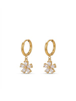 18K Gold Plated Six Petal CZ Flower Charm Huggie Earrings