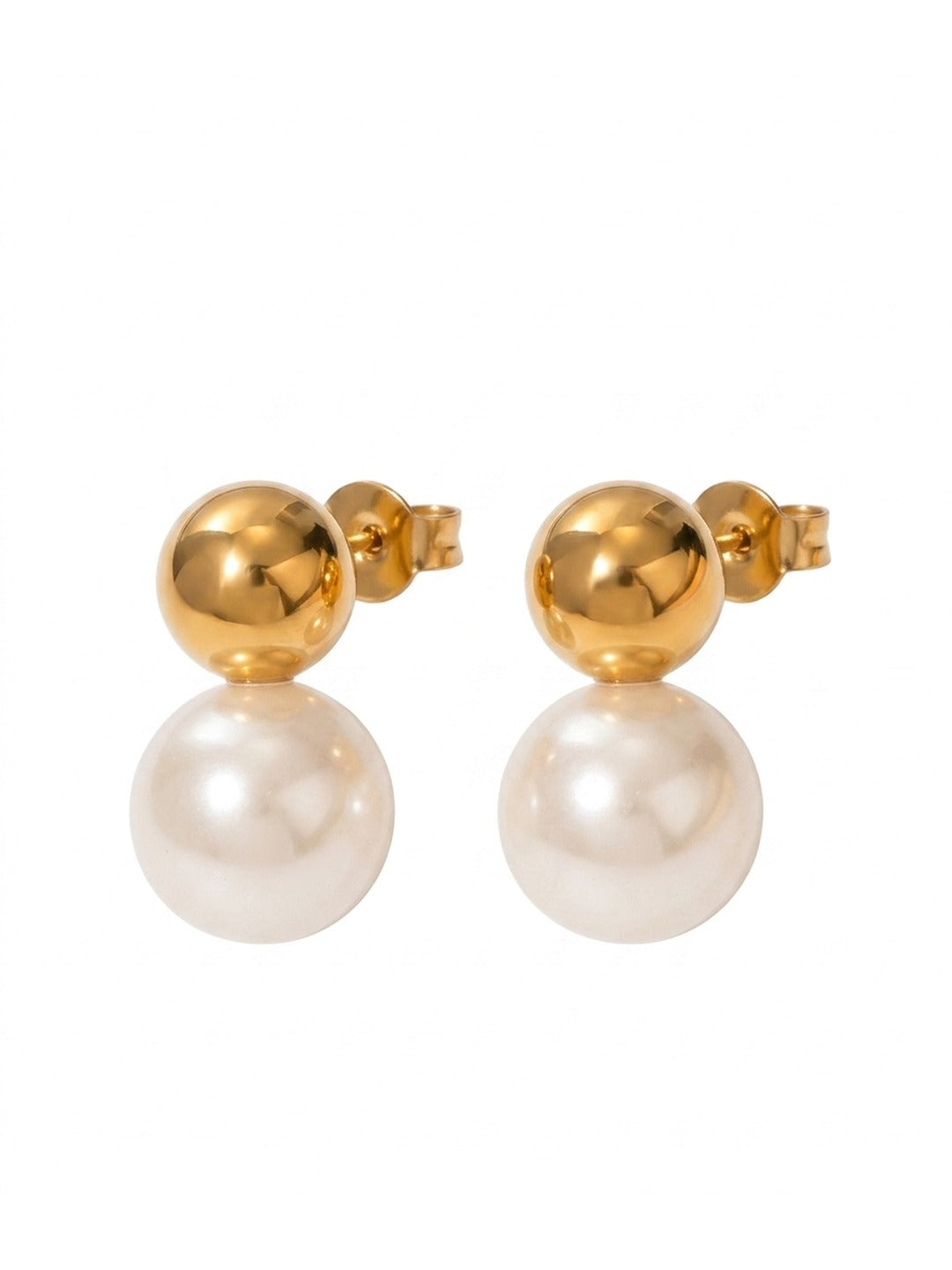 18K Gold Plated Pearl Ball Drop Stud Earrings