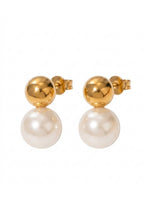 18K Gold Plated Pearl Ball Drop Stud Earrings