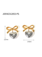 18K Gold Plated Bow CZ Heart Charm Stud Earrings