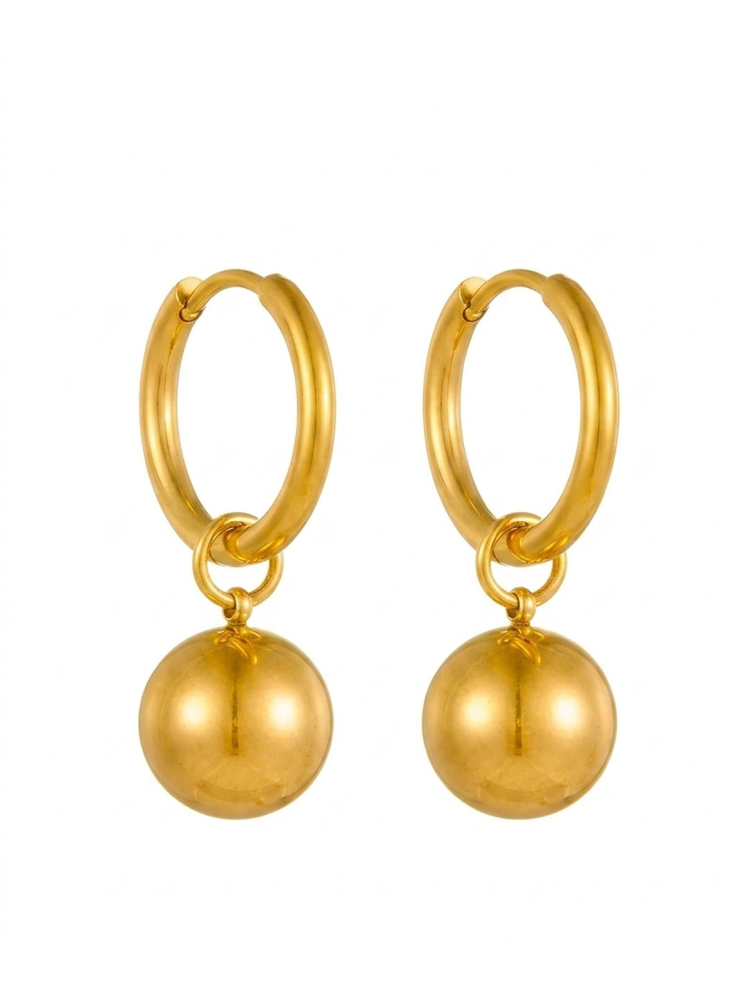 18K Gold Plated Ball Drop Huggie Earrings