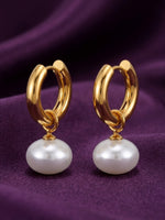 18K Gold Plated Baroque Pearl Drop Huggie Earrings