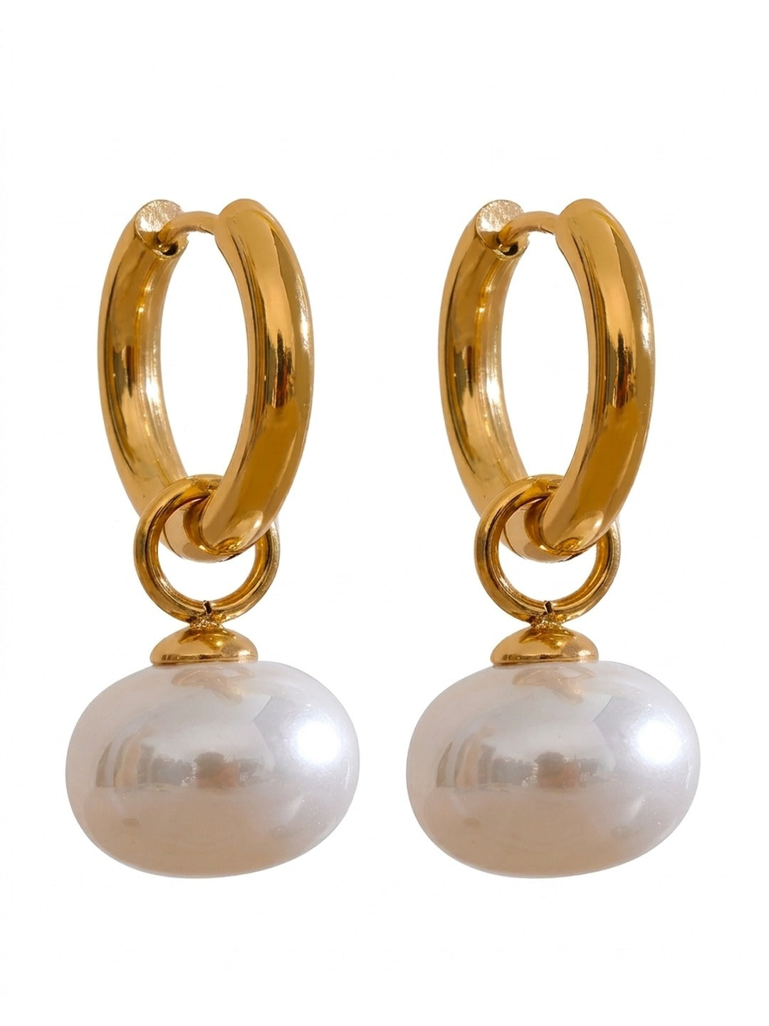 18K Gold Plated Baroque Pearl Drop Huggie Earrings