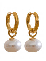 18K Gold Plated Baroque Pearl Drop Huggie Earrings