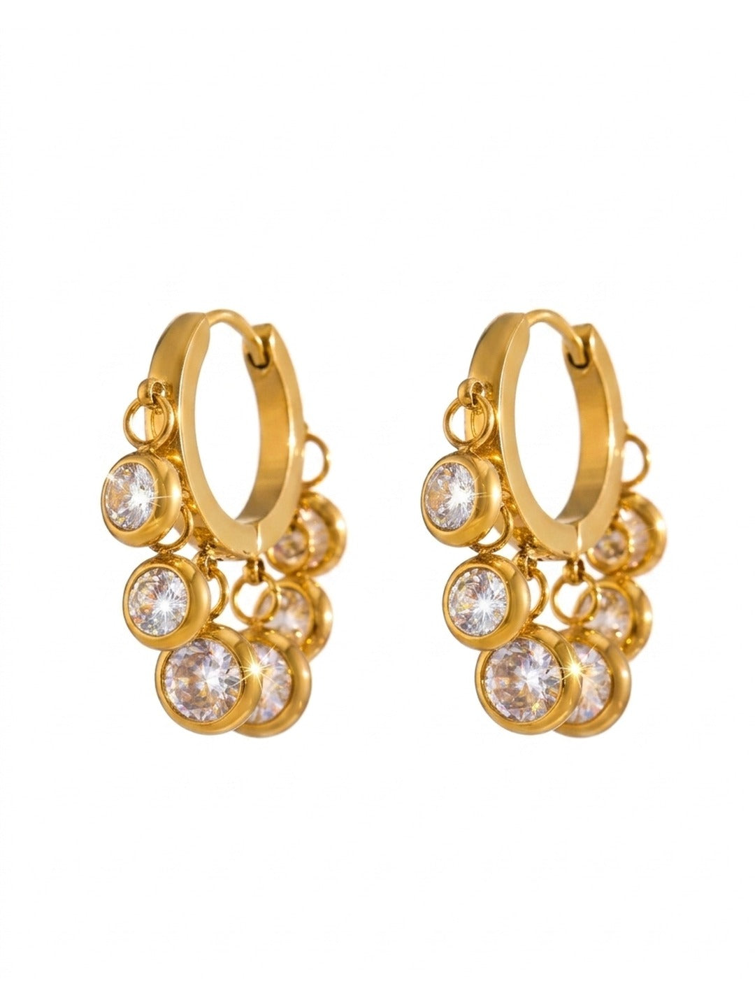 18K Gold Plated Graduated CZ Cluster Huggie Earrings