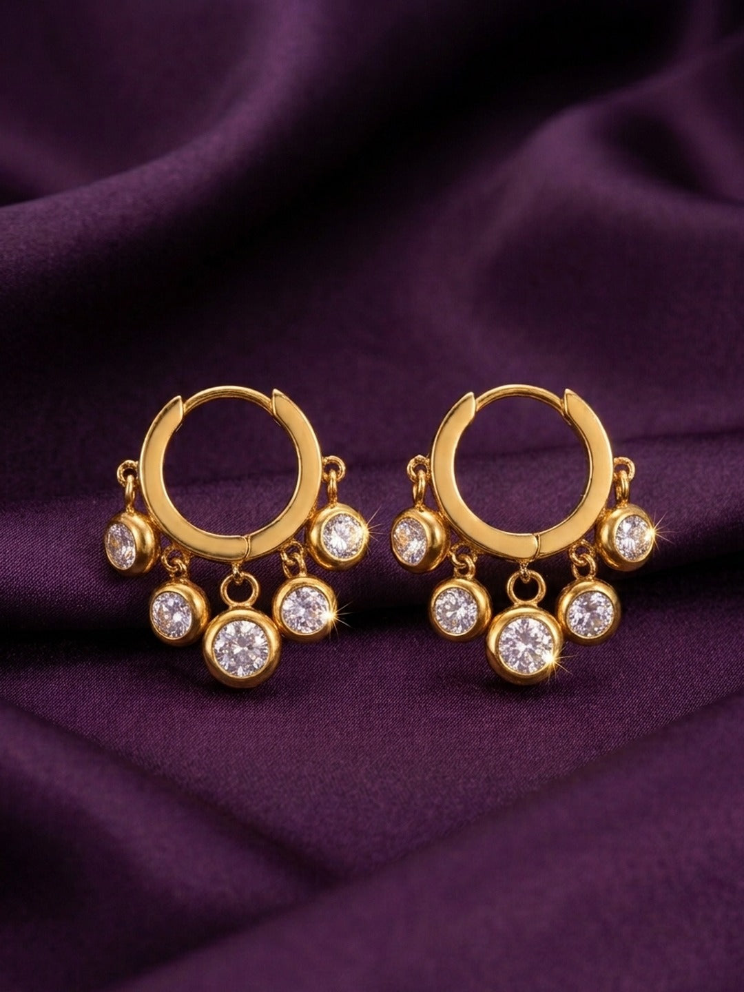 18K Gold Plated Graduated CZ Cluster Huggie Earrings