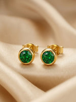 18K Gold Plated Bezel Set Emerald CZ Stud Earrings