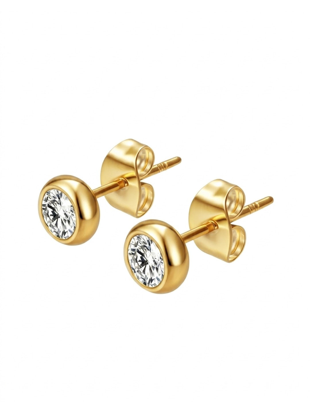 18K Gold Plated Bezel Set CZ Stud Earrings