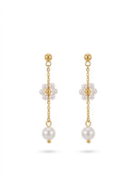 18K Gold Plated Pearl Flower Chain Drop Earrings