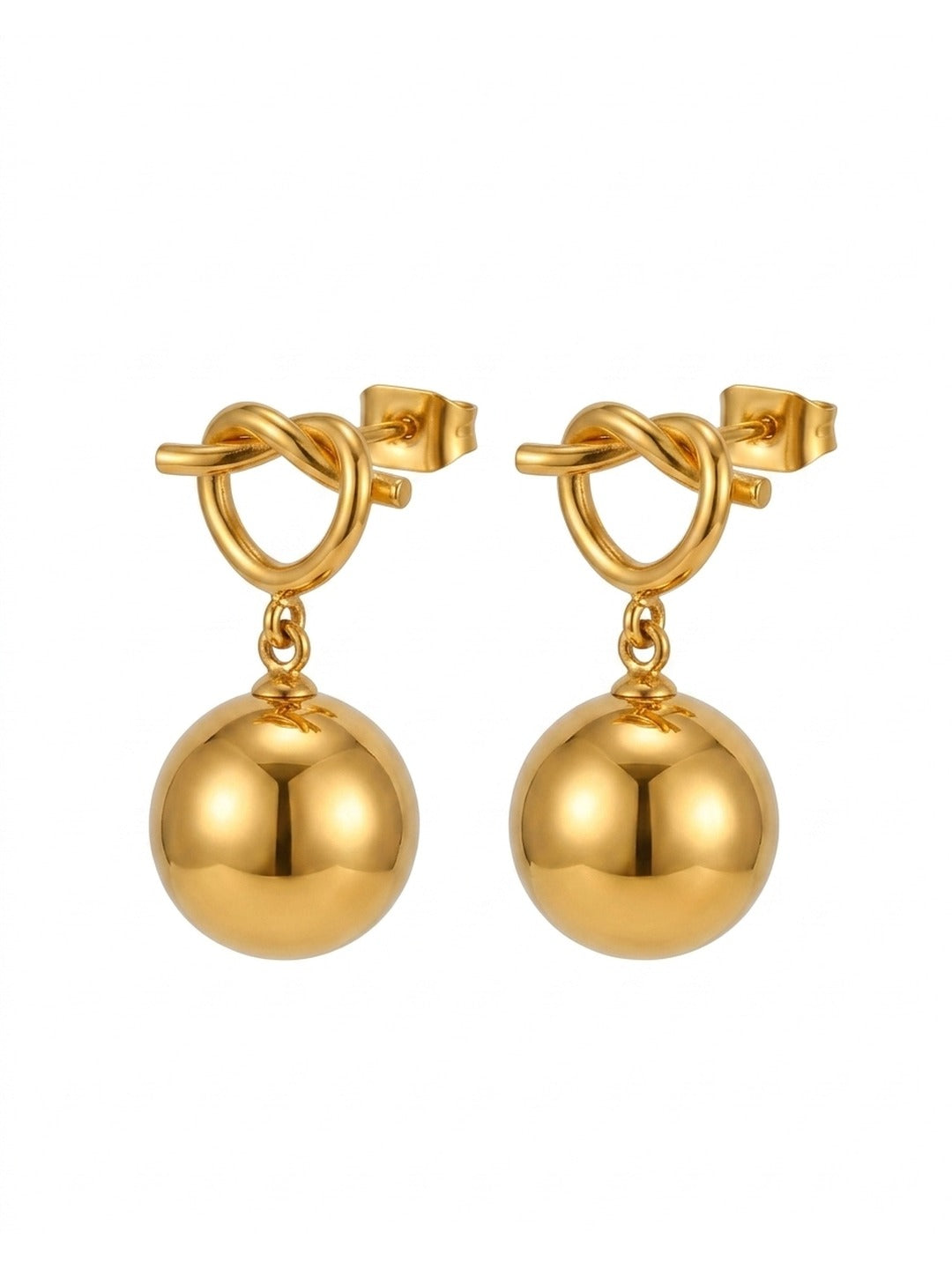 18K Gold Plated Knot Stud Ball Drop Earrings