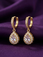 18K Gold Plated Pave CZ Halo Teardrop Huggie Earrings