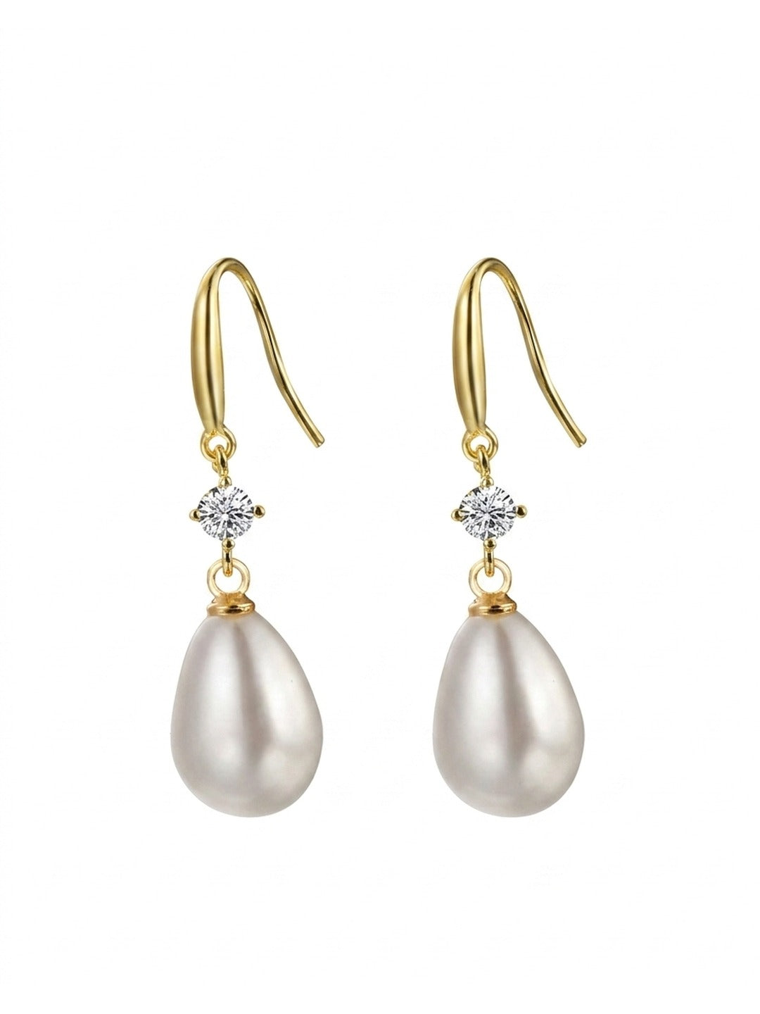 18K Gold Plated CZ Stud Pearl Teardrop Hook Earrings