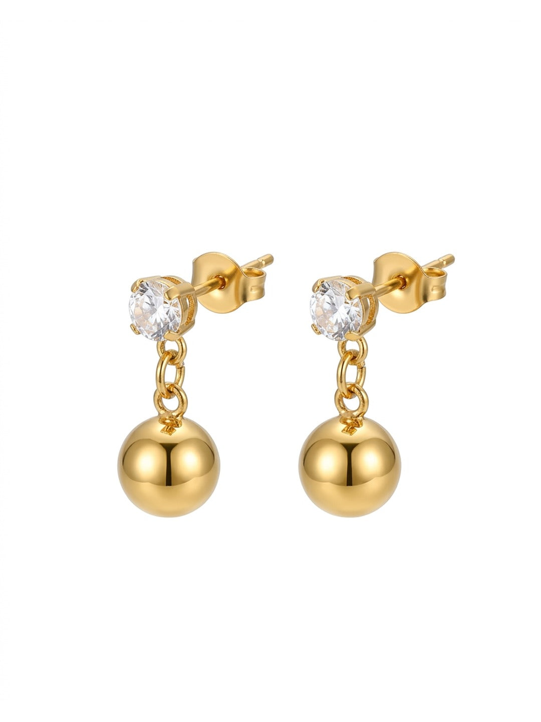 18K Gold Plated CZ Stud Ball Drop Earrings