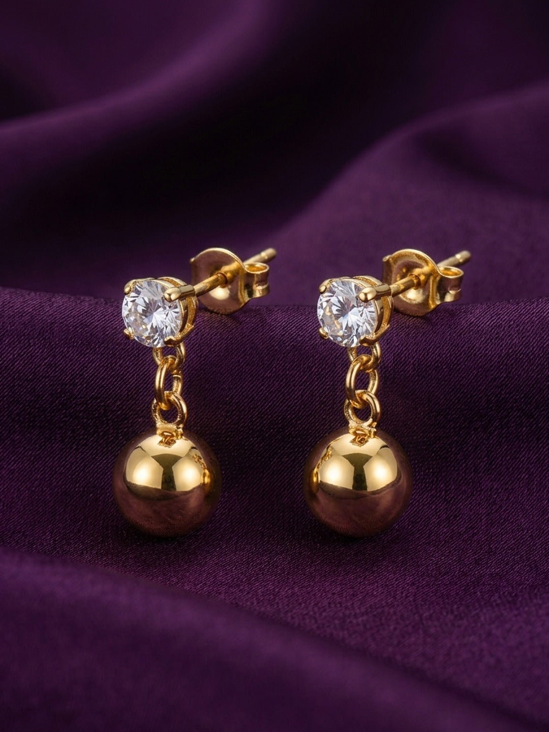18K Gold Plated CZ Stud Ball Drop Earrings