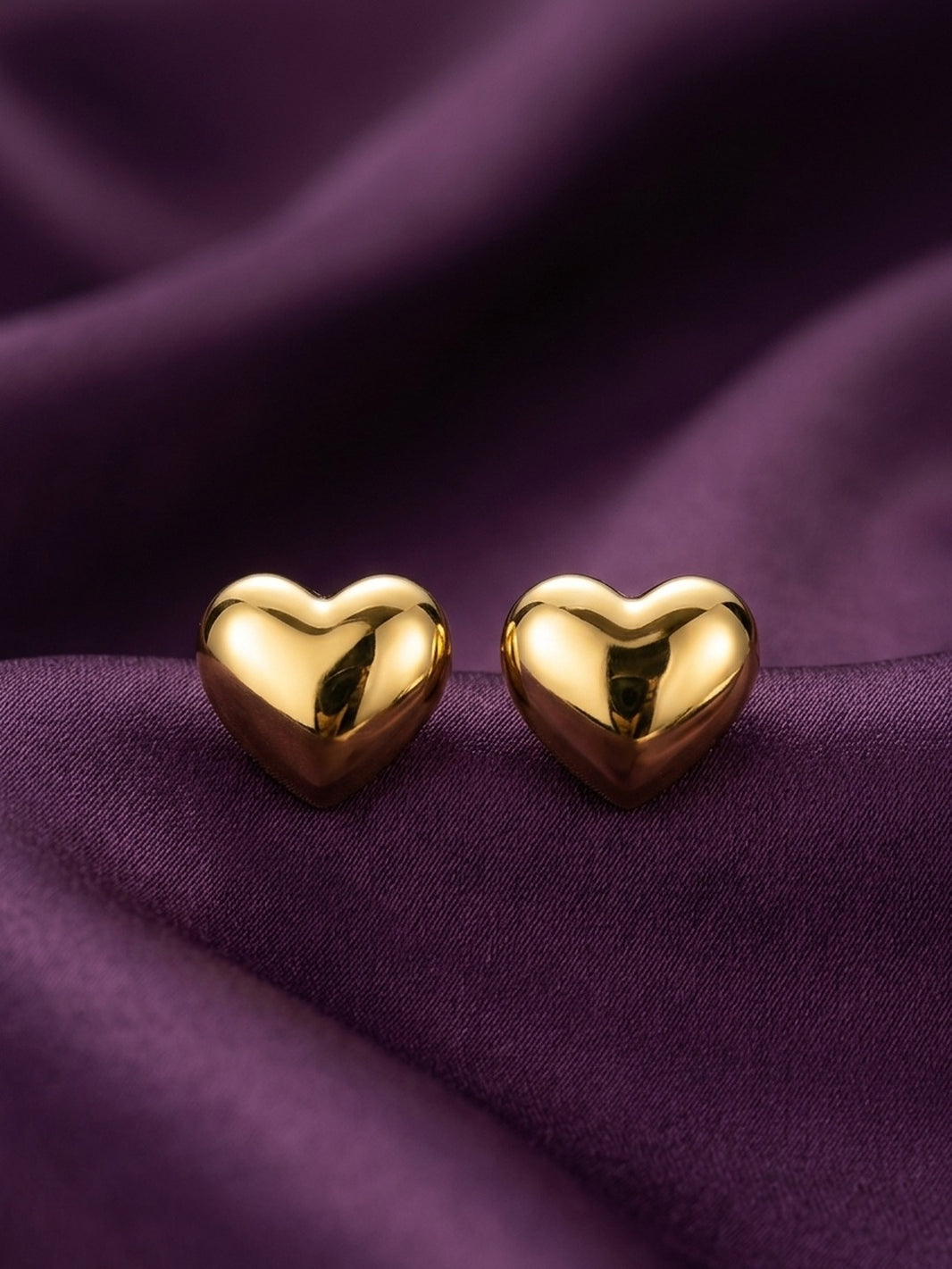 18K Gold Plated Plain Heart Stud Earrings