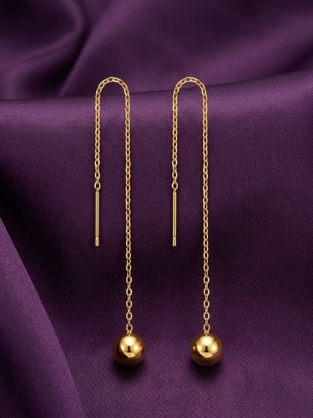 18K Gold Plated Threader Ball Drop Earrings