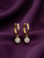 18K Gold Plated CZ Drop Huggie Hoop Earrings